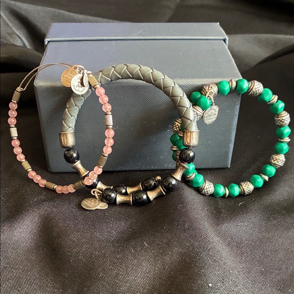 Alex and Ani Pink, Black, and Green Bracelet Trio